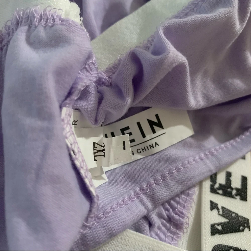 Lavender Contrast Binding Letter Tape Crop Top & Dolphin Shorts Lounge Set NWOT
